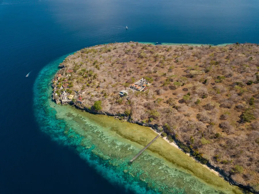 Aerial view of Menjangan Island and the reef